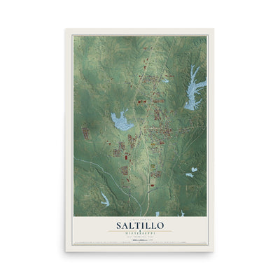 Map of Saltillo, Mississippi, 12 x 18 inch unframed archival matte print