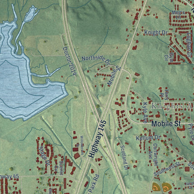 Close-up of the map of Saltillo, Mississippi print showing street and building detail