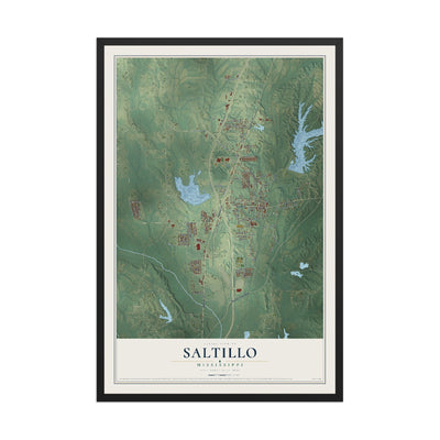 Map of Saltillo, Mississippi, 12 x 18 inch print in a black wood frame