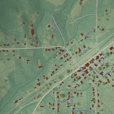 Close-up of the map of Sandersville, Mississippi print showing street and building detail