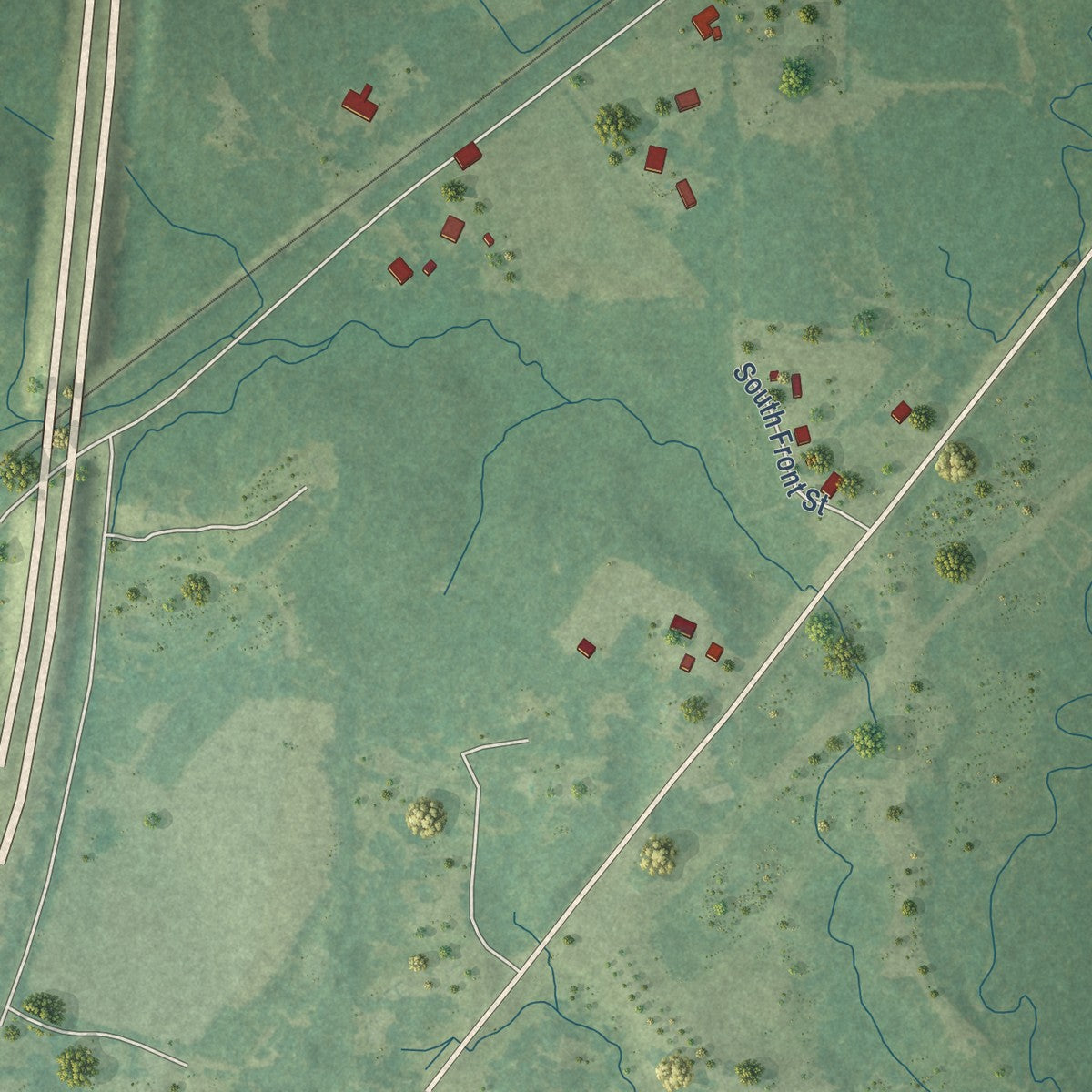 Second close-up of the map of Sandersville, Mississippi print showing more streets and buildings