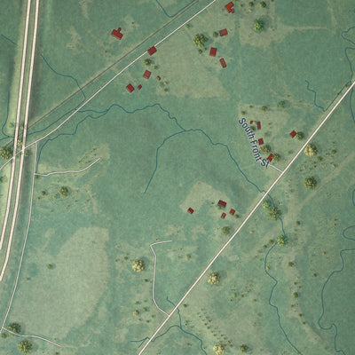Second close-up of the map of Sandersville, Mississippi print showing more streets and buildings