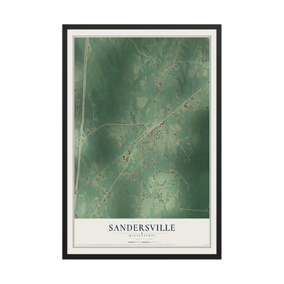 Map of Sandersville, Mississippi, 12 x 18 inch print in a black wood frame