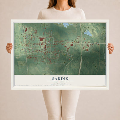 Map of Sardis, Mississippi, 24 x 36 inch unframed archival matte print