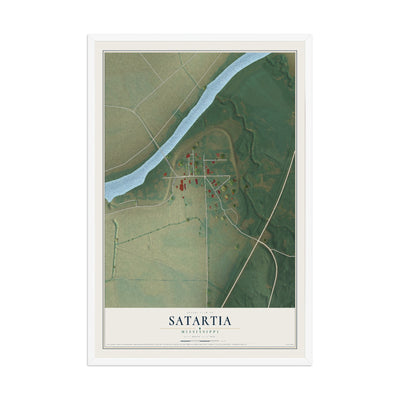 Map of Satartia, Mississippi, 12 x 18 inch print in a white wood frame