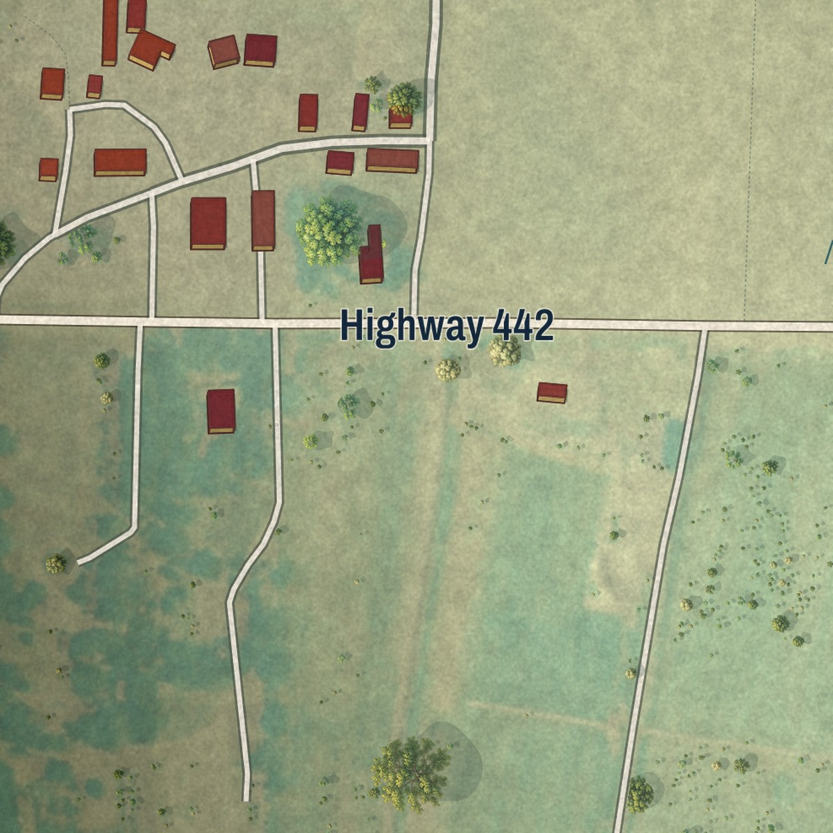 Second close-up of the map of Schlater, Mississippi print showing more streets and buildings