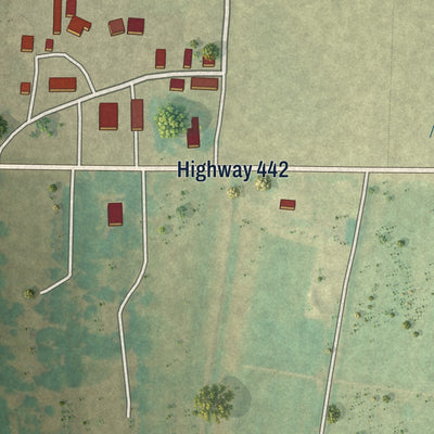 Second close-up of the map of Schlater, Mississippi print showing more streets and buildings