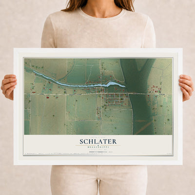 Map of Schlater, Mississippi, 12 x 18 inch print in a white wood frame