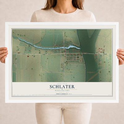 Map of Schlater, Mississippi, 18 x 24 inch print in a white wood frame