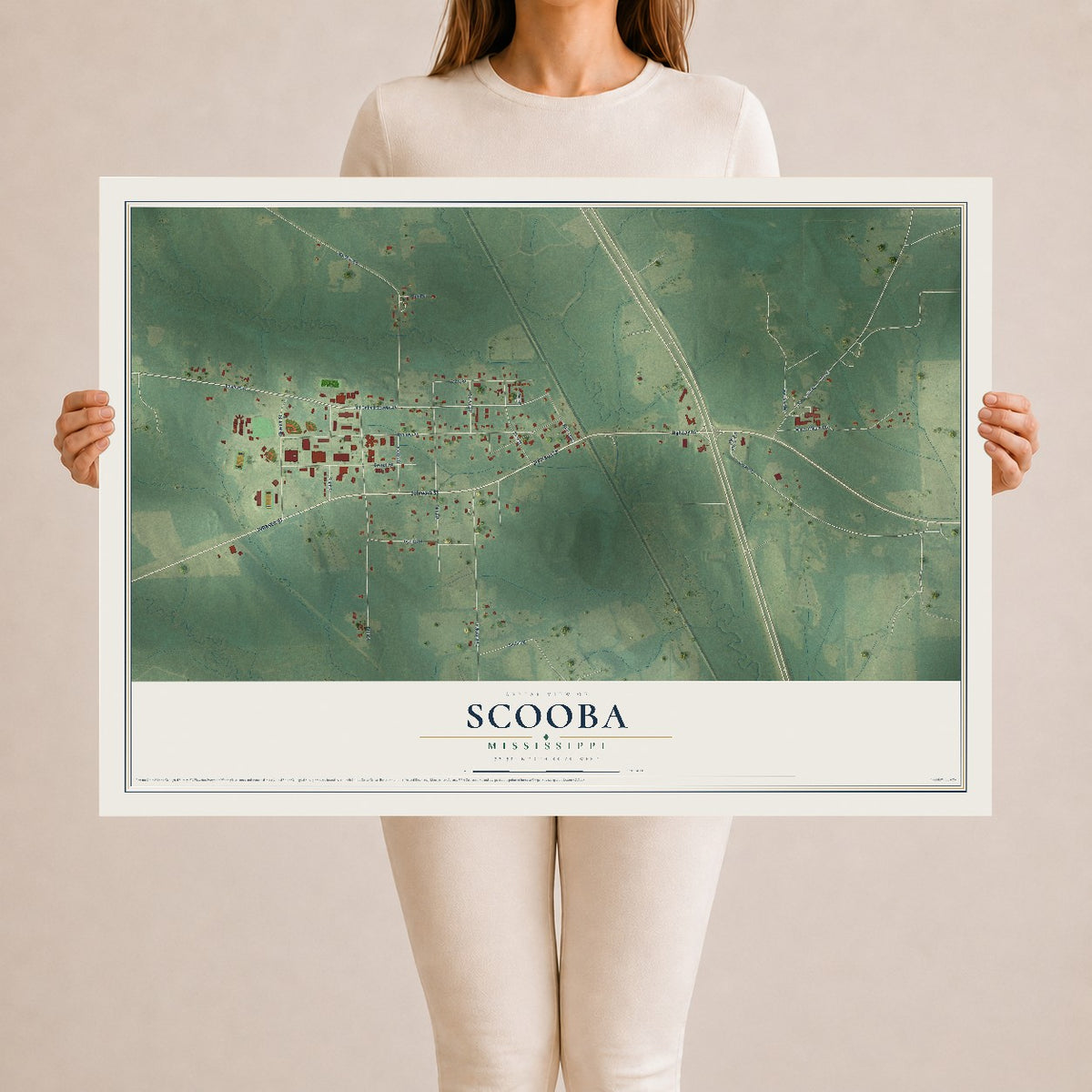 Map of Scooba, Mississippi, 24 x 36 inch unframed archival matte print