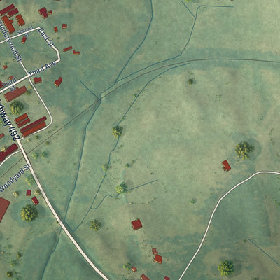 Second close-up of the map of Sebastopol, Mississippi print showing more streets and buildings