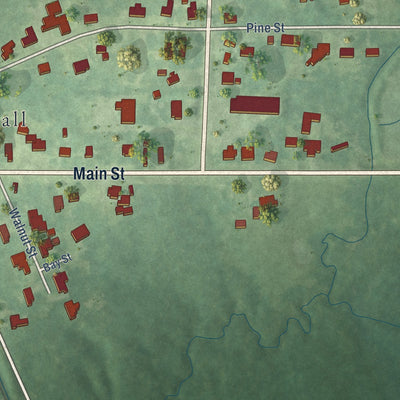 Second close-up of the map of Seminary, Mississippi print showing more streets and buildings