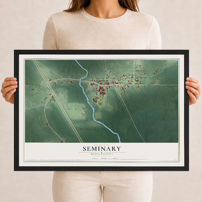 Map of Seminary, Mississippi, 12 x 18 inch print in a black wood frame