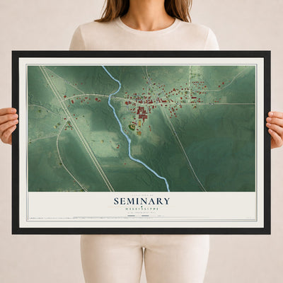 Map of Seminary, Mississippi, 18 x 24 inch print in a black wood frame