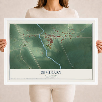 Map of Seminary, Mississippi, 18 x 24 inch print in a white wood frame