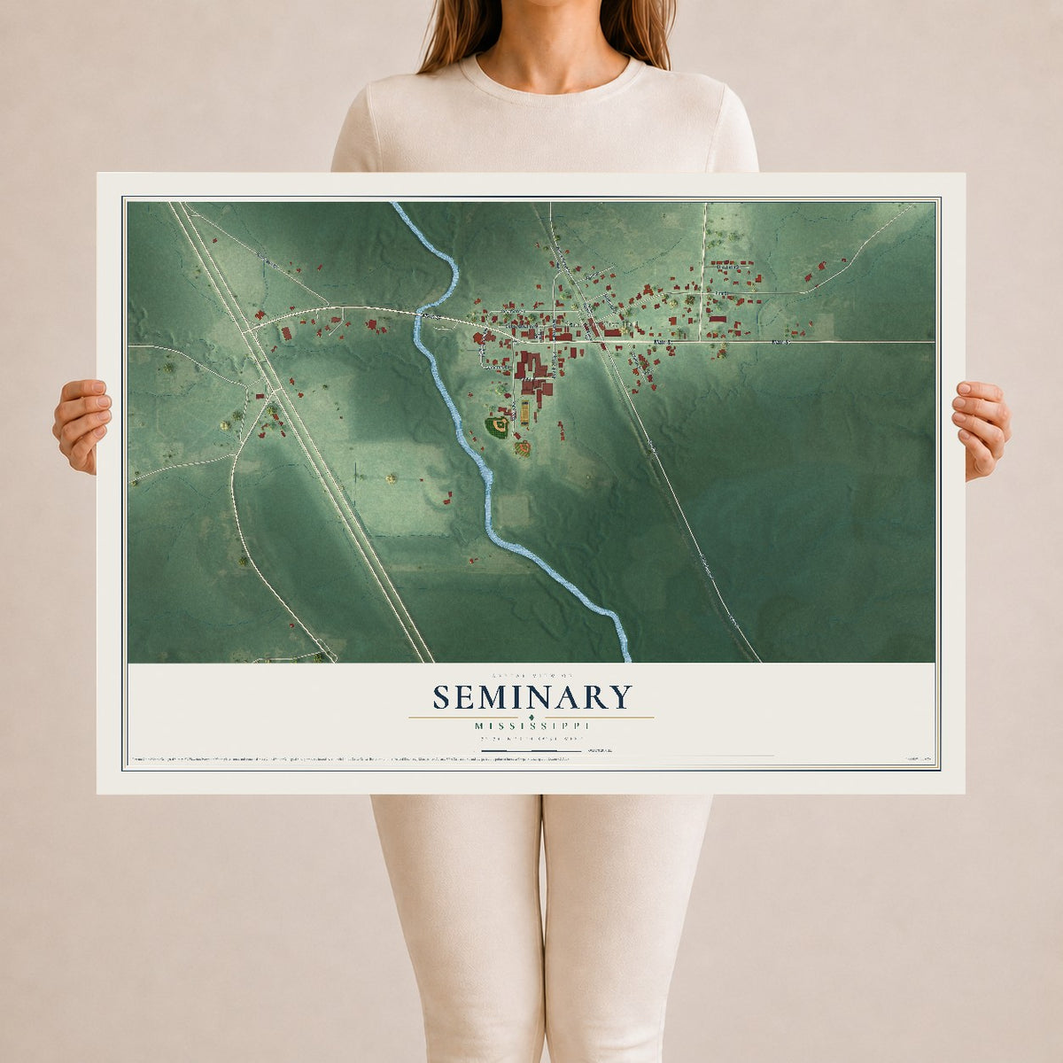Map of Seminary, Mississippi, 24 x 36 inch unframed archival matte print