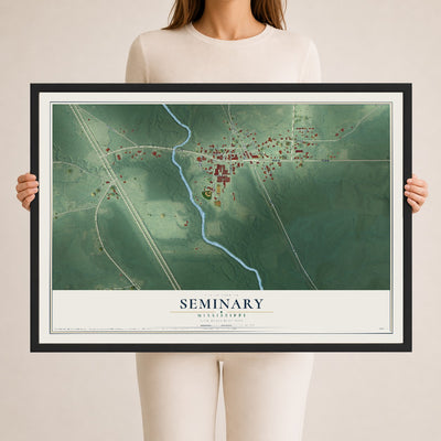 Map of Seminary, Mississippi, 24 x 36 inch print in a black wood frame
