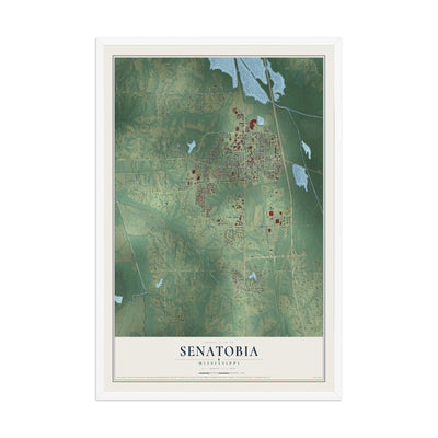 Map of Senatobia, Mississippi, 12 x 18 inch print in a white wood frame