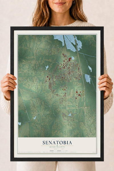 Map of Senatobia, Mississippi, 18 x 24 inch print in a black wood frame