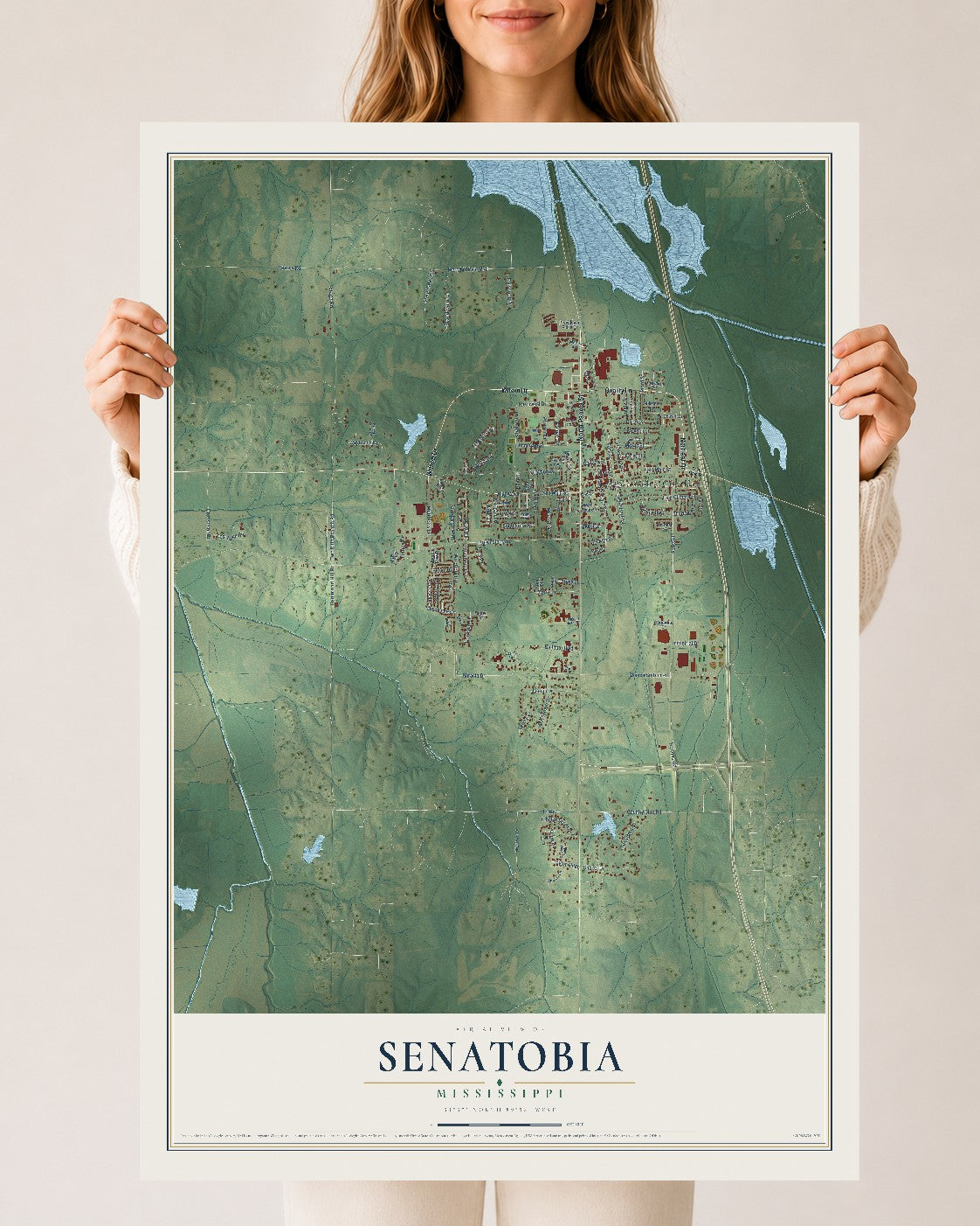 Map of Senatobia, Mississippi, 24 x 36 inch unframed archival matte print