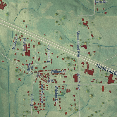 Second close-up of the map of Shannon, Mississippi print showing more streets and buildings
