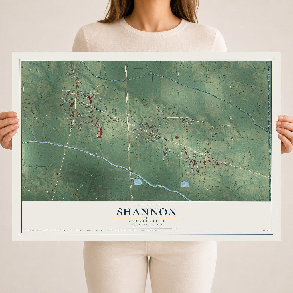 Map of Shannon, Mississippi, 18 x 24 inch unframed archival matte print
