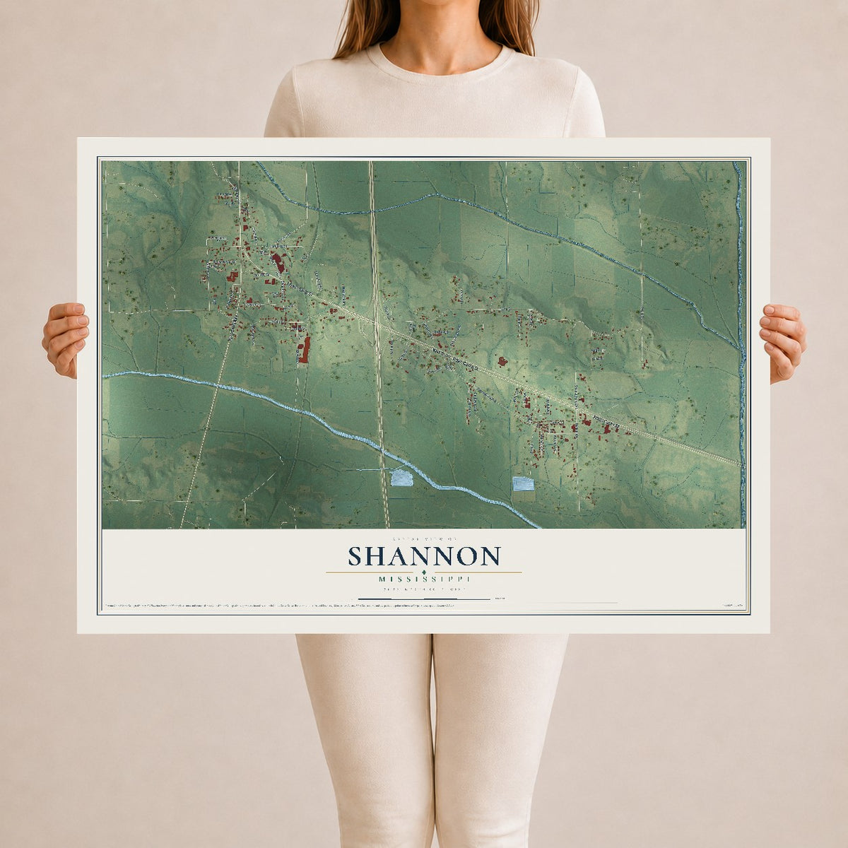 Map of Shannon, Mississippi, 24 x 36 inch unframed archival matte print