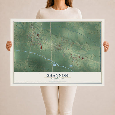 Map of Shannon, Mississippi, 24 x 36 inch unframed archival matte print