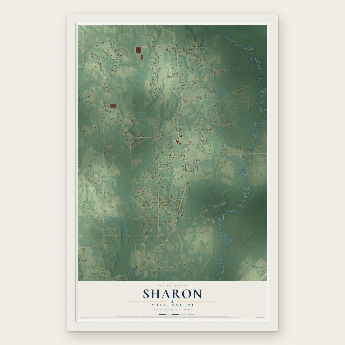 Sharon, Mississippi map print, the full design