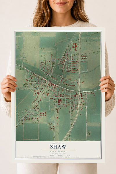 Map of Shaw, Mississippi, 18 x 24 inch unframed archival matte print