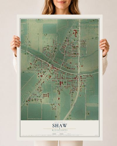 Map of Shaw, Mississippi, 24 x 36 inch unframed archival matte print