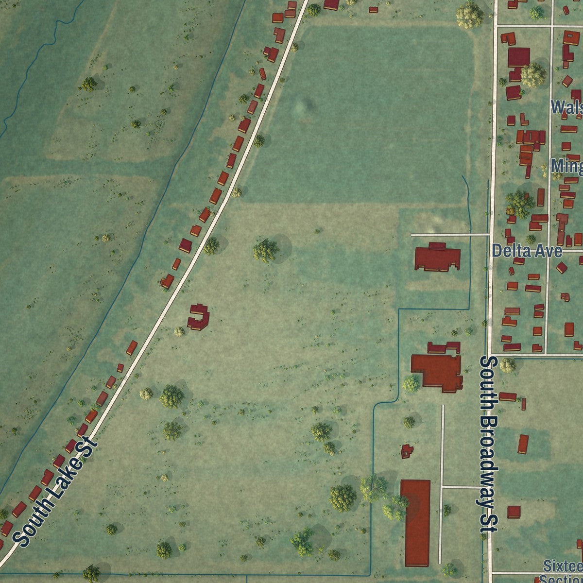 Second close-up of the map of Shelby, Mississippi print showing more streets and buildings
