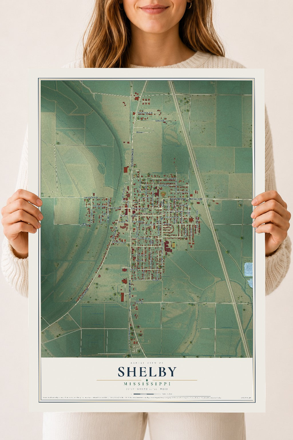 Map of Shelby, Mississippi, 18 x 24 inch unframed archival matte print