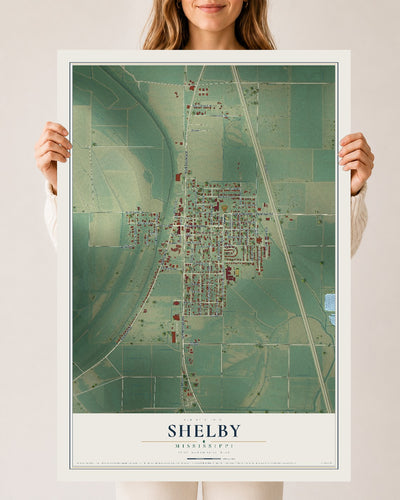 Map of Shelby, Mississippi, 24 x 36 inch unframed archival matte print