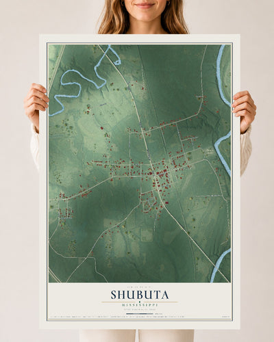 Map of Shubuta, Mississippi, 24 x 36 inch unframed archival matte print