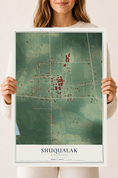Map of Shuqualak, Mississippi, 18 x 24 inch unframed archival matte print