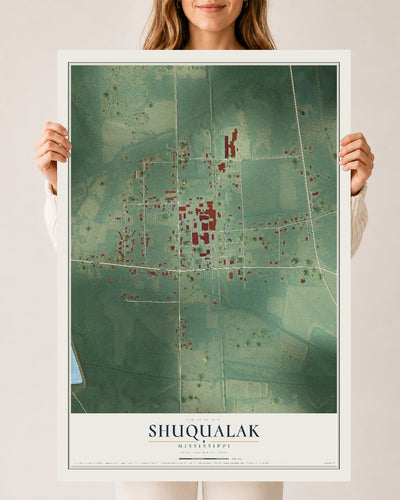 Map of Shuqualak, Mississippi, 24 x 36 inch unframed archival matte print