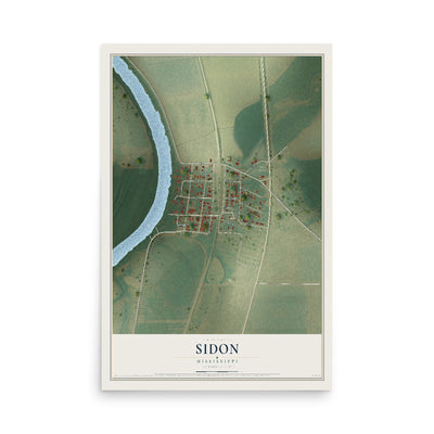 Map of Sidon, Mississippi, 12 x 18 inch unframed archival matte print