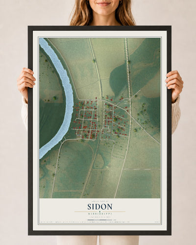 Map of Sidon, Mississippi, 24 x 36 inch print in a black wood frame