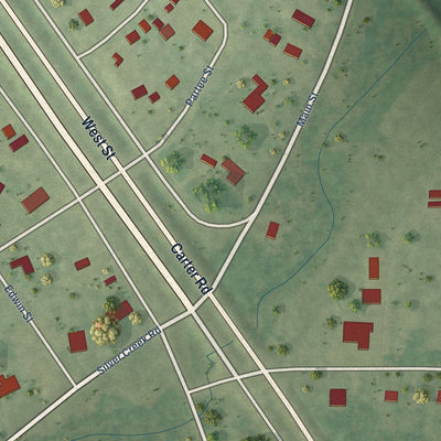 Close-up of the map of Silver City, Mississippi print showing street and building detail