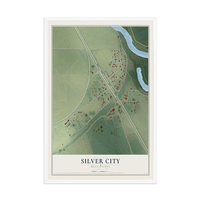 Map of Silver City, Mississippi, 12 x 18 inch print in a white wood frame