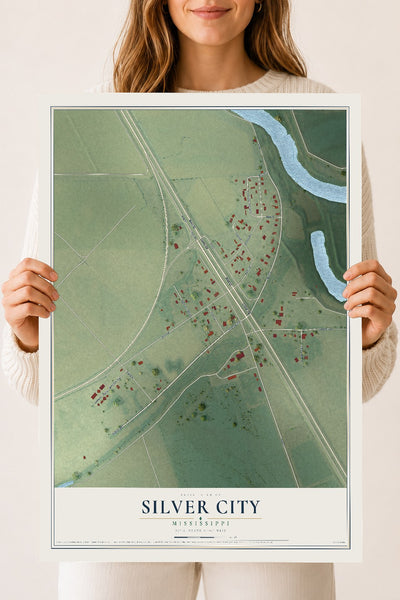 Map of Silver City, Mississippi, 18 x 24 inch unframed archival matte print