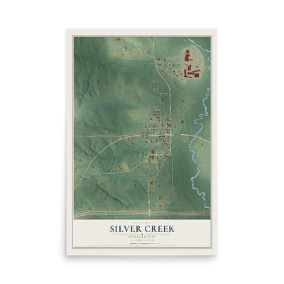 Map of Silver Creek, Mississippi, 12 x 18 inch unframed archival matte print
