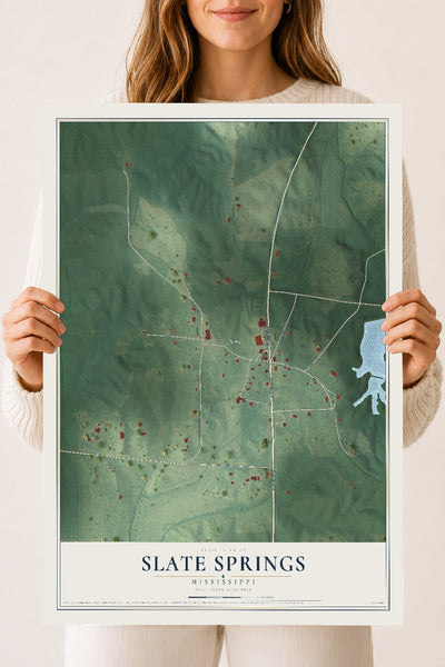 Map of Slate Springs, Mississippi, 18 x 24 inch unframed archival matte print