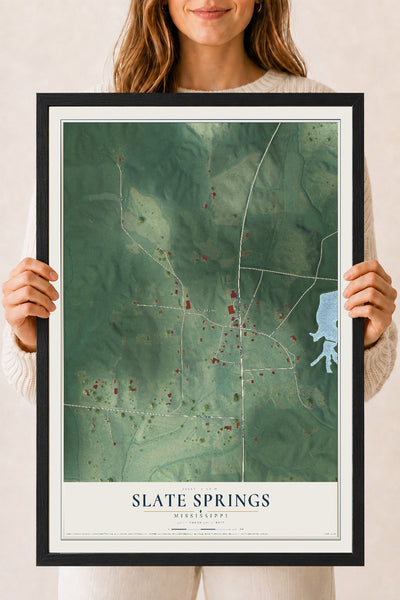 Map of Slate Springs, Mississippi, 18 x 24 inch print in a black wood frame