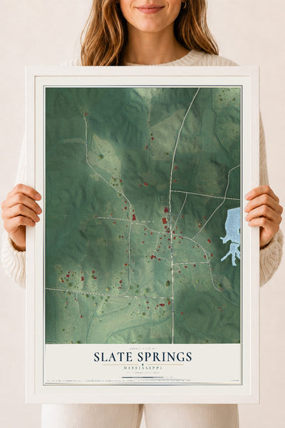 Map of Slate Springs, Mississippi, 18 x 24 inch print in a white wood frame