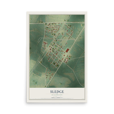 Map of Sledge, Mississippi, 12 x 18 inch unframed archival matte print