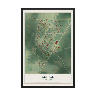 Map of Sledge, Mississippi, 12 x 18 inch print in a black wood frame
