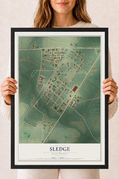Map of Sledge, Mississippi, 18 x 24 inch print in a black wood frame