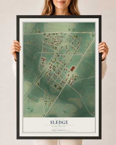 Map of Sledge, Mississippi, 24 x 36 inch print in a black wood frame